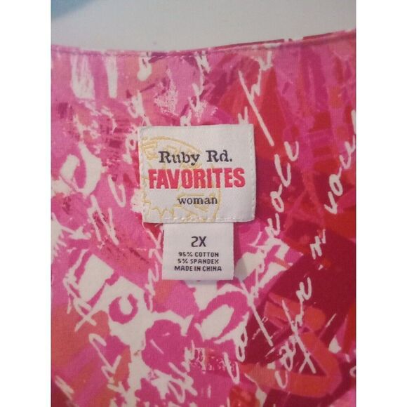 Ruby Rd Favorites Women's Top 2X Pink Love Letter V Neck 3/4 Sleeve - Picture 4 of 6